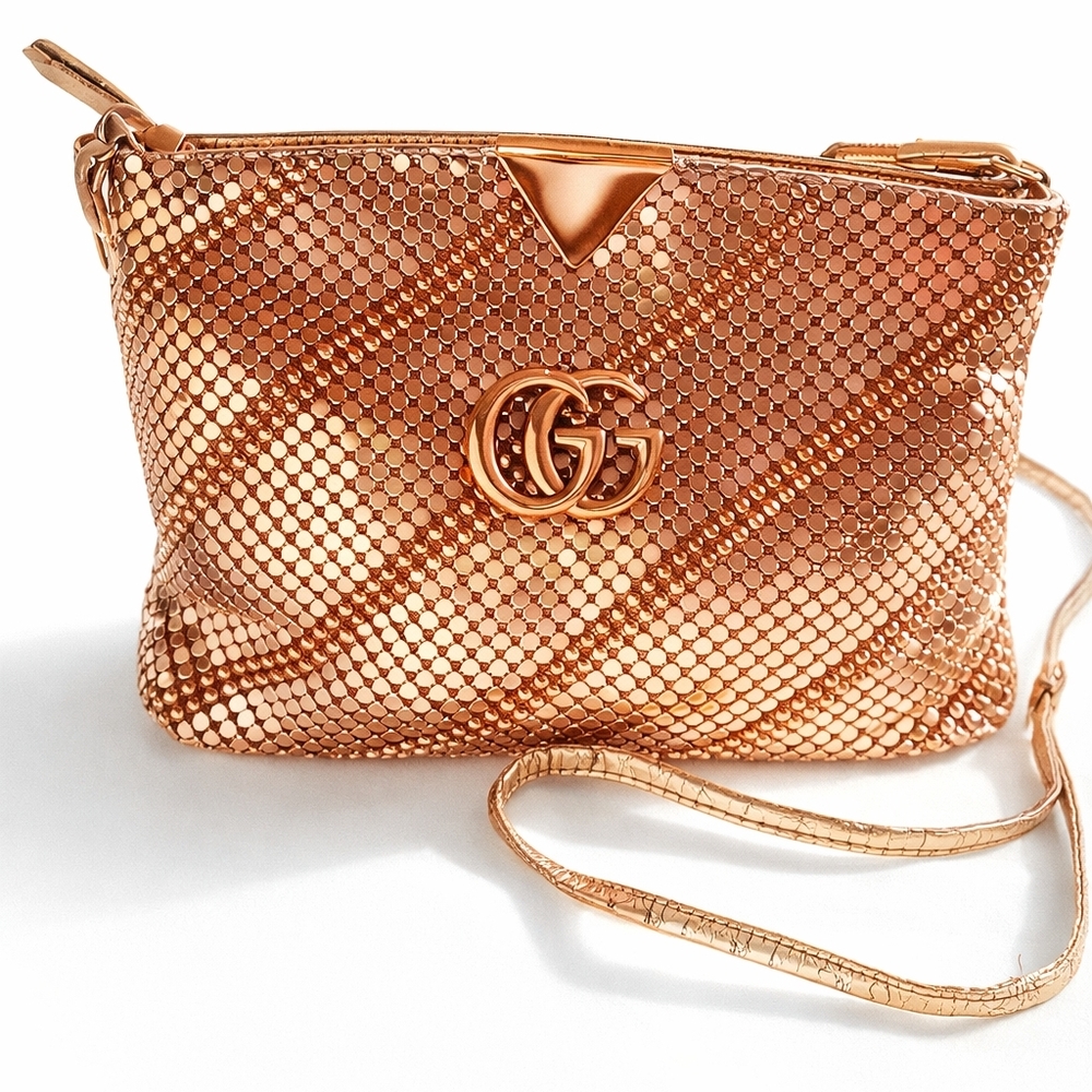 Authentic Gucci Monogram Hardware Gold Mesh Link Crossbody Bag - Picture 1 of 17